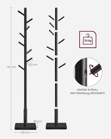 Стійка для одягу VASAGLE, дерев'яна, з 8 гачками, для передпокою, чорна, RCR010B01