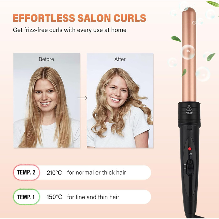 Набір для завивки волосся Janelove 5 в 1: керамічний локон, 10-32 мм, різні насадки, регулювання температури, рукавиці, сумка (рожеве золото)