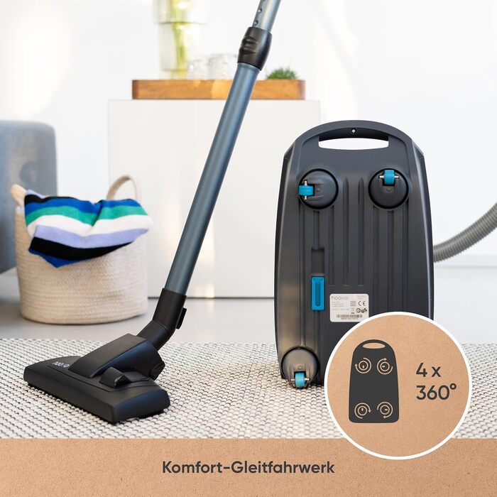 Пилсос Hoogo B3+ з мішком | Пилсос для підлоги | Потужний, з HEPA-фільтром, 850 Вт, радіус дії 11 м, тихий (74 дБ), об'єм пилозбірника 3 л, з набором насадок, білий, з кабелем