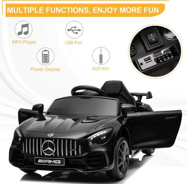 Дитячий електромобіль Mercedes-Benz AMG 12V, чорний, з пультом, MP3, LED, 2-дверний