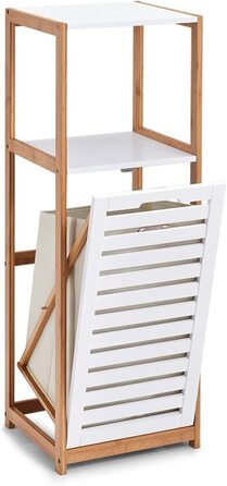 Стильна підставка Zeller 18867 для ванної кімнати з відсіком для білизни, бамбук/MDF, білий, 36 x 33 x 98 см