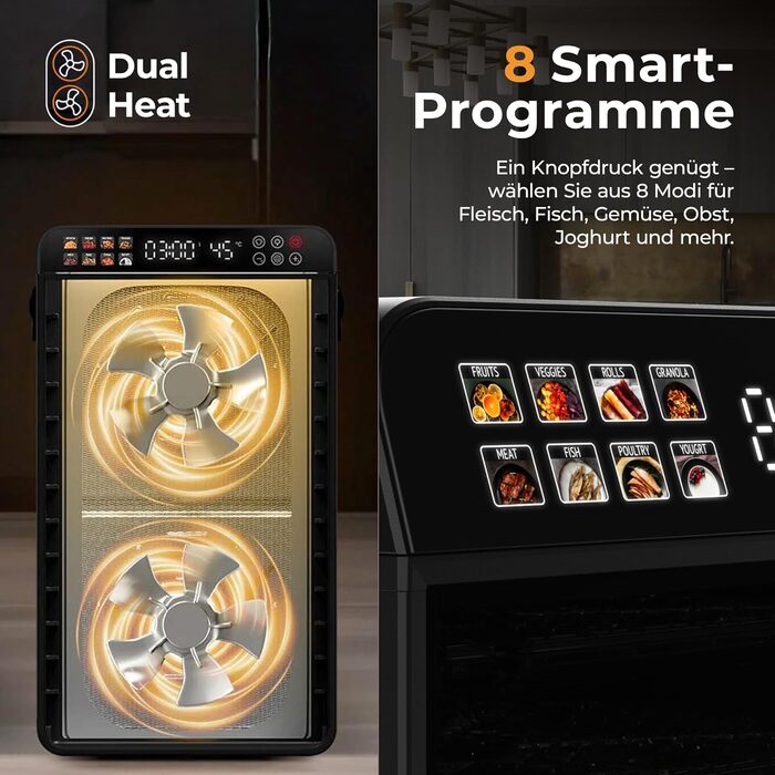 Електрична сушарка для фруктів та овочів Balter з нержавіючої сталі, 12 ярусів, 1100 Вт, 70 л об'єм, 12000 см² поверхня сушіння, BPA-free, 35–75 °C, таймер до 72 год