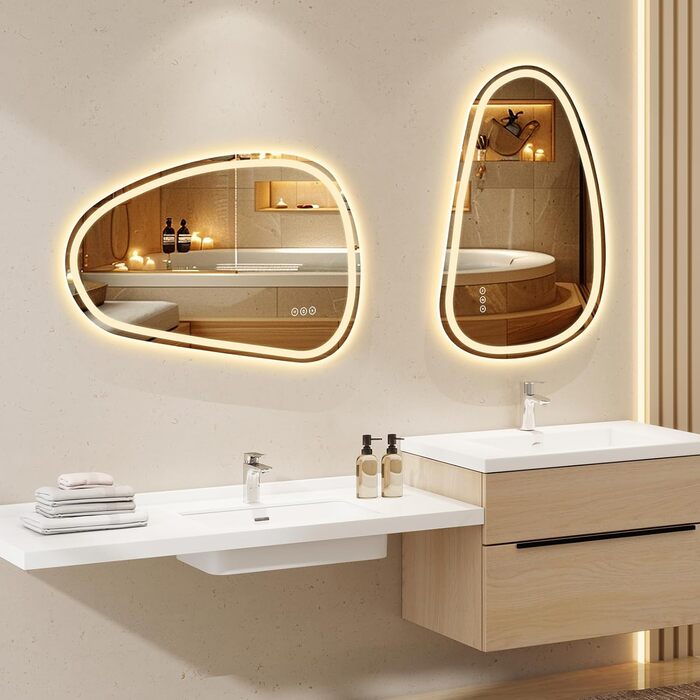 Дзеркало для ванної кімнати YOURLITE з підсвічуванням, 85x55 см, LED, сенсорне керування, 3 кольори світла, регулювання яскравості, антизапар, горизонтальне/вертикальне, IP44, білий