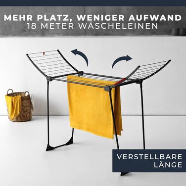Розкладна сушарка для білизни XXL, 20 м сушильної поверхні, економна, стабільна, чорна з прищіпками (Чорна Невада)