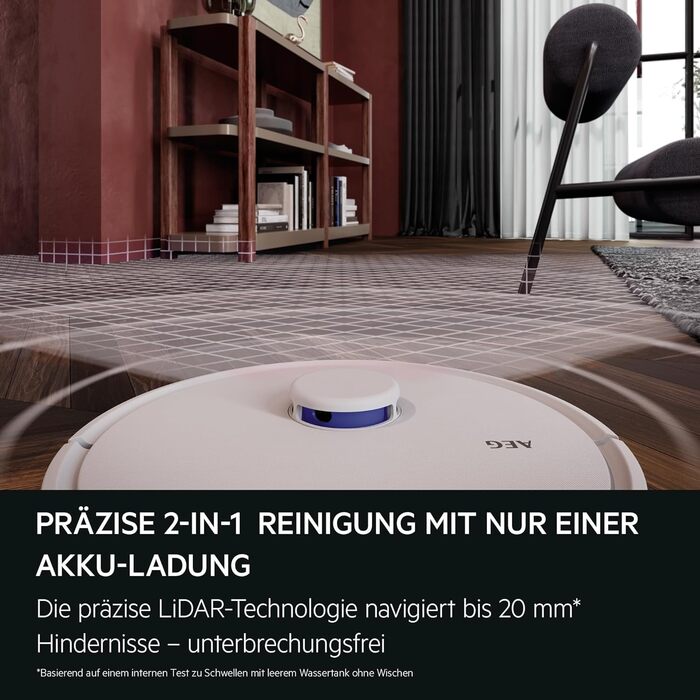 Робот-пилосос AEG AR71UW2SW з функцією миття, WiFi, LiDAR, автоматичною станцією очищення, потужність 4000 Па, 14,4 В, до 175 хв, до 140 м², бак 0,28 л, білий
