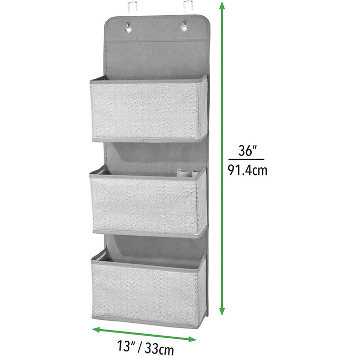 Підвісне сховище mDesign з 3 кишенями-Дитяча кімната для зберігання м'яких іграшок, підгузників і рушників-Підвісний кишеньковий гардероб- (сірий в ялинку)