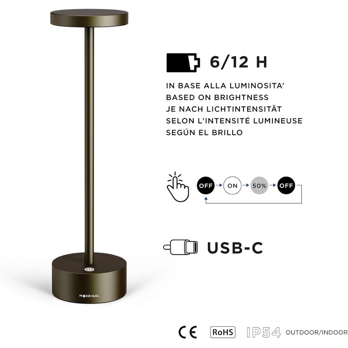 LED-лампа Neu Stiletto IP54: бездротова, USB-C, для дому та ресторану (чорний)