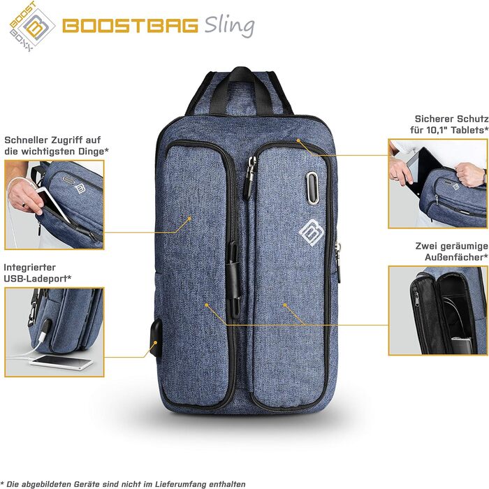 Рюкзак BoostBag One - міський рюкзак Boostboxx для ноутбука/ноутбука до 15,6 дюймів, Ipad, планшета та мобільного телефону, ідеально підходить для школи, університету, бізнесу чи роботи, сірий (BoostBag Sling (синій))