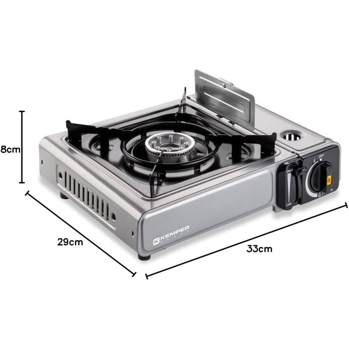 Газовий нагрівач KEMPER Nomade з нержавіючої сталі, 1900 Вт, Piezo-запалювання, подвійний захист, у кейсі