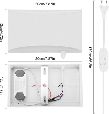 Настінний Світильник Midore потужністю 12 Вт з регульованою яскравістю в приміщенні і вимикачем, Сучасний алюмінієвий настінний світильник для вітальні, Спальні, Сходи, передпокою (теплий білий) (з регульованою яскравістю / білий/теплий білий)