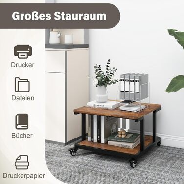 Стіл для принтера PUNCIA з 2 рівнями, мобільний, 60 x 50 см, дерево & метал