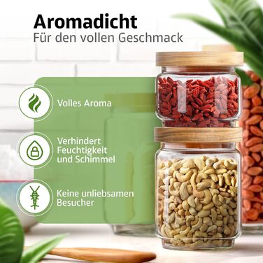 Набір скляних банок для зберігання з кришкою, 4 шт. (300, 500, 700, 1000 мл) | Герметичні, захищені від молі | Для спецій та продуктів харчування