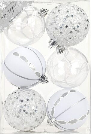 ПВХ ялинкові кулі 8 см / / декоративний декор пластикові не б'ються Декоративні кулі різдвяні кулі ялинкові кулі набір прикрас для ялинки різдвяні прикраси 80 мм (сріблястий / білий), 6 шт.