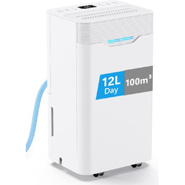 Електричний осушувач повітря 12л/день з таймером 24г, 3 режими, автовимкнення, шланг для зливу, для приміщень до 100м³, білий