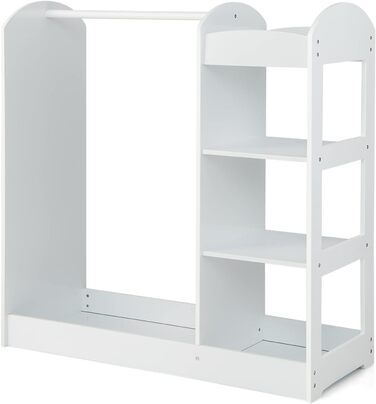 Дитяча шафа DREAMADE з дзеркалом та штангою для одягу, з 4 відкритими полицями, 93,5x38x100 см (Біла)