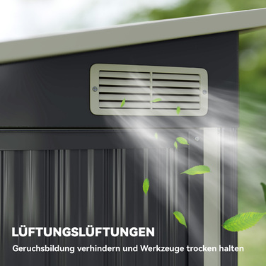 Металевий сарай Metall Gerätehaus 2,68 м², з замком, з 3 дверима, вентиляція, похилий дах, з рукавичками