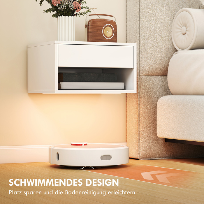 Набір з двох приліжних тумбочок з RGB-підсвіткою, приліжкові тумбочки з плавною конструкцією з висувним ящиком та відкритою полицею, білий