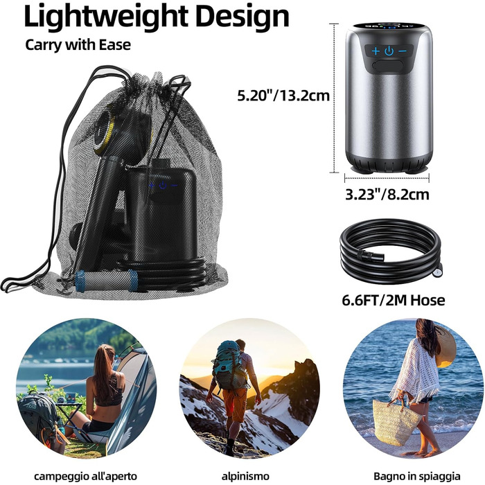 Портативна кемпінгова душ з показником Фаренгейта та акумулятором 6000 mAh, водонепроникна IPX7, для кемпінгу, піших прогулянок, миття авто
