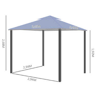 Намет для вечірок Outsunny Gazebo з подвійним навісом 3,45x3,45 м Металевий поліестер сірий, водонепроникний і стійкий до ультрафіолетового випромінювання для вечірок у саду