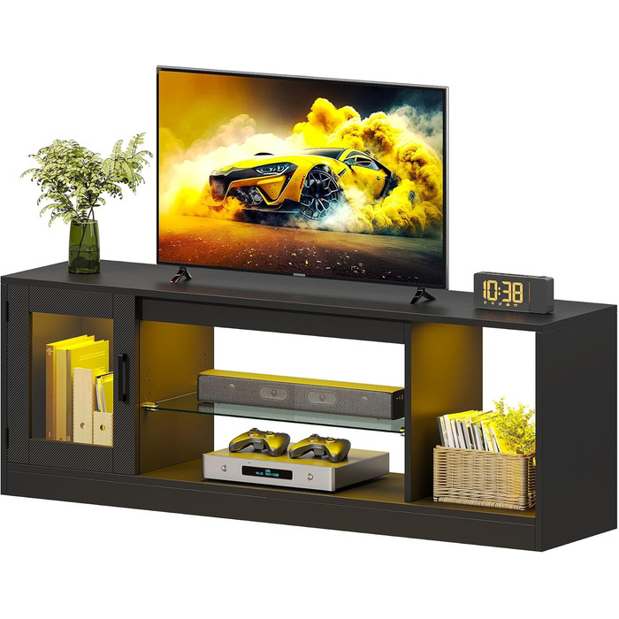 Тумба під ТБ YITAHOME з RGB-підсвічуванням, білий колір, 106x50x35 см. Тумба під телевізор з полицями та скляною полицею для телевізорів до 43 дюймів. Підходить для вітальні та спальні.