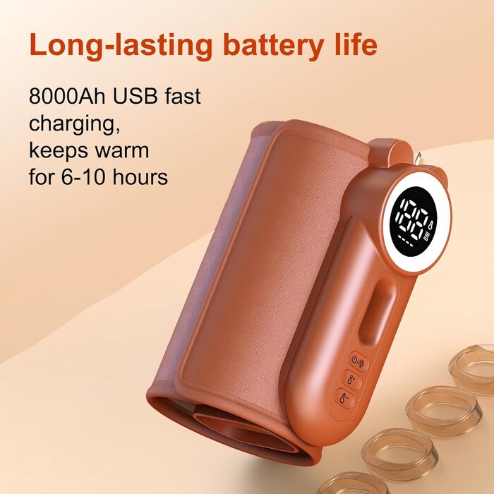 Підігрівач молока для дитячих пляшечок з LED-дисплеєм 8000mAh, USB-C зарядка, 6 температурних режимів, синій (Teddy brown)