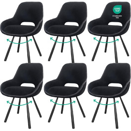 Набір з 6 обертових кухонних стільців, чорного кольору, з низькими підлокітниками, 180° оберт, автоматичне вирівнювання