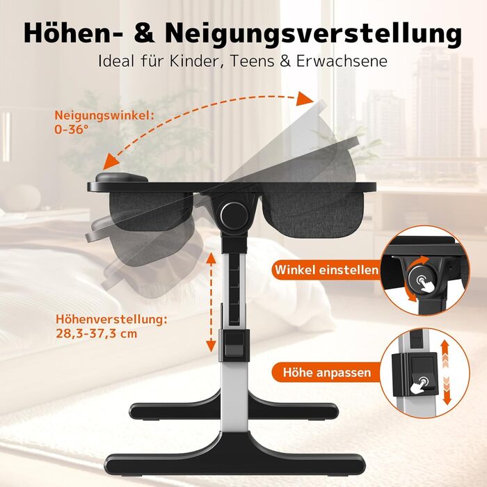 Стіл для ноутбука PUTORSEN - регульована висота та кут нахилу, 58 x 37 см, чорний