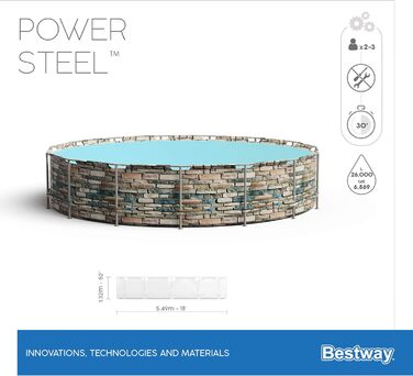 Каркасний басейн Bestway Power Steel Frame, комплектація з фільтруючим насосом, круглий, кам'яний вигляд (549 x 132 см)