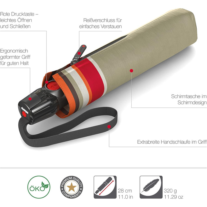 Складна парасолька Knirps T.200 Duomatic - відкриття-закриття-автоматичний, складний, штормонепроникний, вітрозахисний (94 см, Grace Sand)