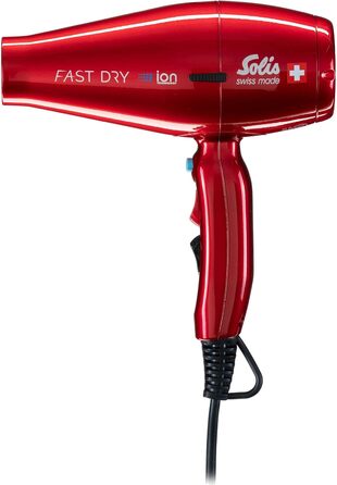 Фен Solis Fast Dry 381 - Професійний фен для будь-якого волосся - Фен з 3 налаштуваннями температури і вентилятора - Кнопка холодного повітря - Фен з іонною технологією - Червоний