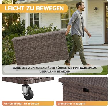 Водонепроникний ящик для зберігання Gartenbox з коліщатками 310л, коричневий 138x61 см для саду та балкону