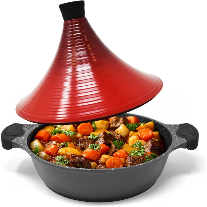 Тажин Joeji's Kitchen з кришкою, антипригарний, литий алюміній, 28 см, для індукції – марокканський горщик для приготування страв
