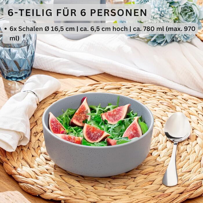 Набір кавових чашок SÄNGER VALUE COLLECTION (6 шт.), 380 мл, блакитно-сірий колір, кераміка, для кави та чаю, мийка в посудомийній машині, підходить для мікрохвильової печі