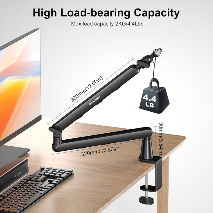 Мікрофонний стійкий тримач Aokeo AK-55 для столу, низькопрофільний, регульований, сумісний з Aokeo Yeti, Snowball iCE, HyperX QuadCast, SoloCast, Elgato Wave (Чорний)