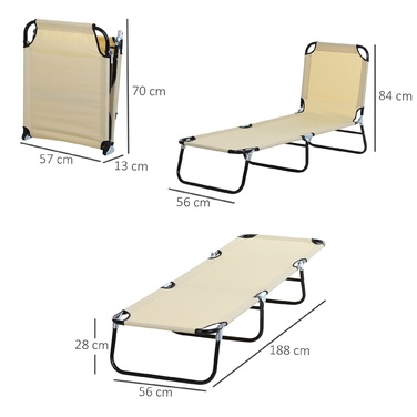 Outsunny Sun Lounger Садовий шезлонг з регульованою спинкою сталевий синій 188x56x28см ідеально підходить для садового балкона