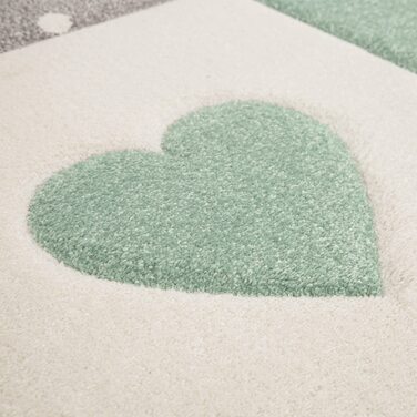 Дитячий килим килим Дитяча кімната пастельний 3D ефект точки серця зірки сірий, Розмір (240x340 см, зелений)