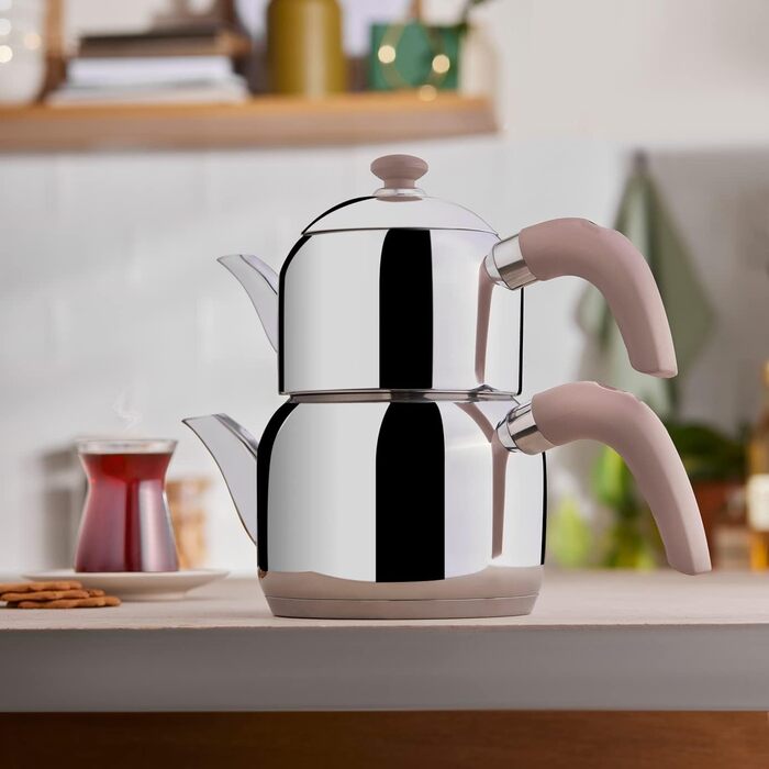Набір для заварювання чаю Karaca Edge Mini Induktion Base Rose: чайник 1 л + глечик 2,5 л | Турецький чайник