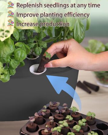 Гідропонна система вирощування: 8 горщиків, 24W LED лампа повного спектру з сигналом про нестачу води | Внутрішній сад для кухні, вітальні, школи | Подарунок для любителів садівництва (16 горщиків - Чорний)