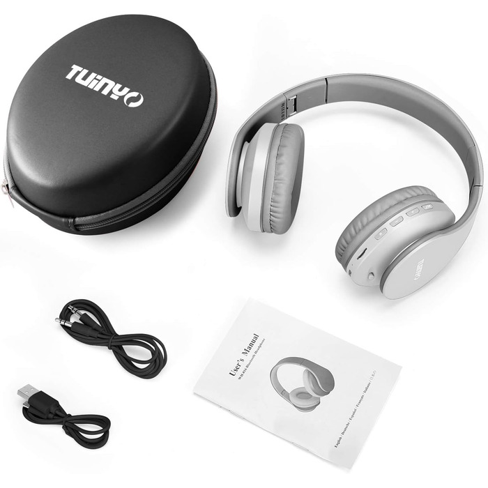 Накладні навушники TUINYO Bluetooth, бездротові, з мікрофоном, HiFi стерео, складні, сірий