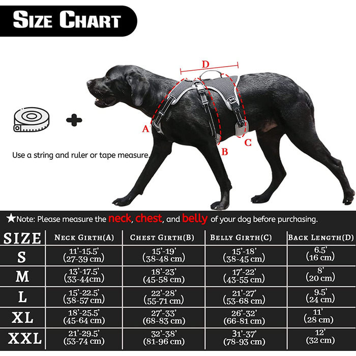 Багатоцільова шлейка для собак BELPRO, стійка до злому, що не висмикується, світловідбиваюча, регульований жилет з міцною ручкою, шлейка для великих / активних собак (Чорний, L) L (1 упаковка) Чорний