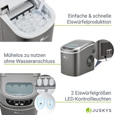 Машина для виробництва кубиків льоду Juskys IcyCube - 12 кг/24 години - 7-13 хв - 100 Вт - 2,4 л Резервуар для води - сірий