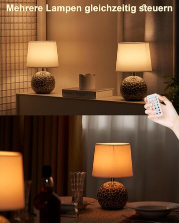 EGOBASIC Лампа настільна керамічна акумуляторна з пультом, 12 кольорів RGB, диммування, таймер, для вітальні, спальні, їдальні