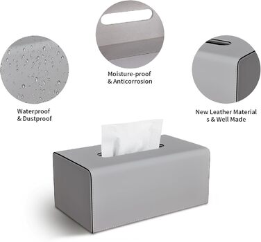 Склянка для серветок з PU шкіри, сіра, прямокутна - KINGFOM | для офісу, авто, дому