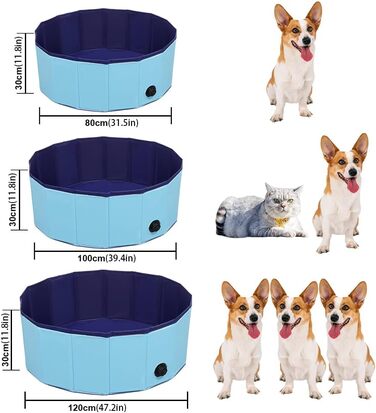 Басейн для собак Басейн для собак Ванна для домашніх тварин Дитячий басейн для домашніх тварин ПВХ нековзний Складний дитячий басейн підходить для всіх типів домашніх тварин (80 x 30 см, синій) 80x30 см Синій