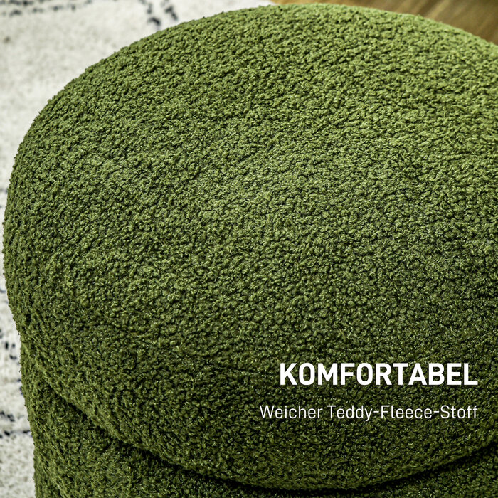 Пуф HOMCOM, круглий, з м'якою оббивкою Teddy Fleece, до 120 кг, діаметр 40x45 см, зелений