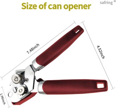 Ручний відкривач консерв з нержавіючої сталі з комфортною ручкою та універсальним відкривачем пляшок (червоний)