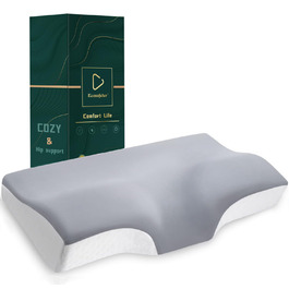 Ергономічна подушка з ефектом пам'яті (Memory Foam) для шиї та підтримки хребта, ортопедична подушка для сну на боці та спині з бамбуковим чохлом, сіра