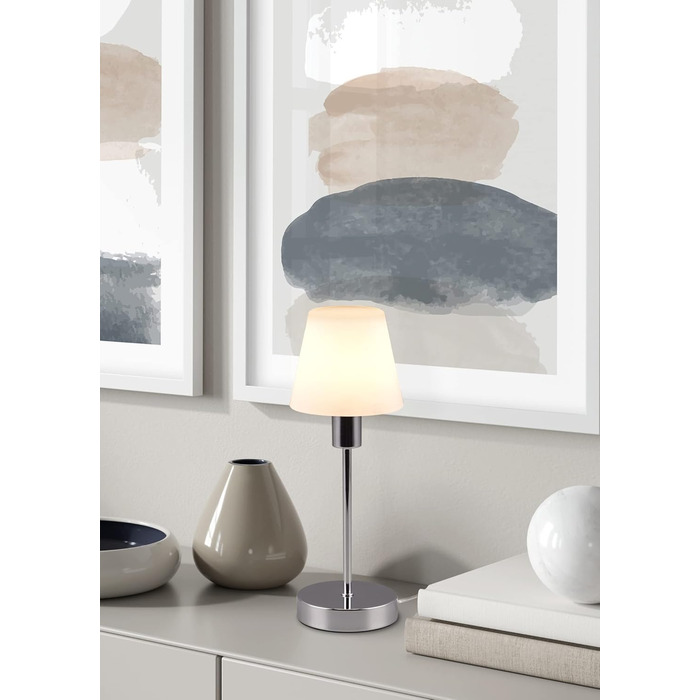 Настільна лампа Trio Leuchten Luis II Chrom з металу та білого склова, E14, сенсорне керування