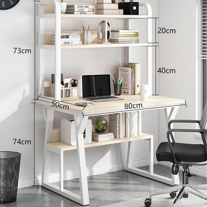 Комп'ютерний стіл 80 x 50 см з полицями, білий та світло-бежевий для дому та офісу