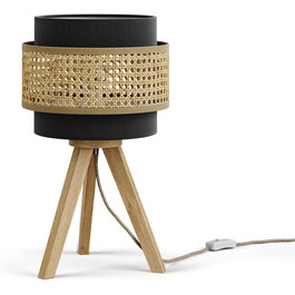 Настільна лампа Vicco Morten з ротангу та чорного кольору, 26 x 45 см, з підставкою